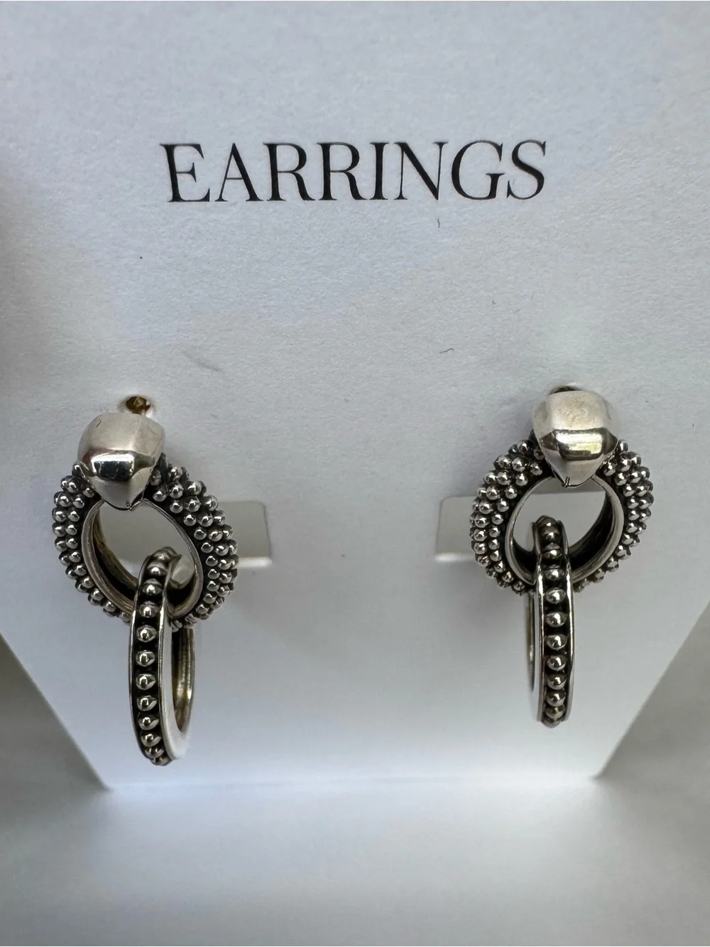 LAGOS Signature Double Oval Caviar Beaded Drop Earrings 925 Sterling Silver - Picture 5 of 9